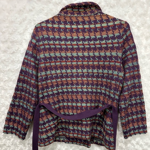 Shu-Shu Women's Multicolored Button Tie Waist Western Knit Jacket - Picture 2 of 12